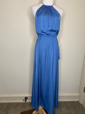 LOFT Sky Blue High Neck Halter Maxi Dress Sz XS Petite